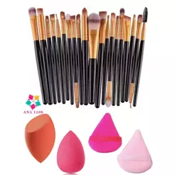 ANA 1108 Kit de Pincel 20 PCS + 2 Esponjas + 1 Kit esponja de Pó diamante COR aleatório