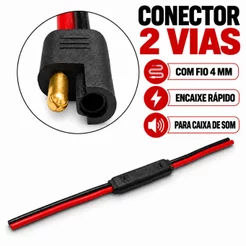 Conector 2 Vias Plug Anti-Erro com Fio 4mm Chicote Plug para Caixa de Som Automotivo