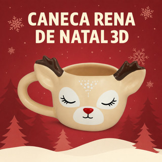 Caneca 3D Rena de Natal Cerâmica 200ml Broglio Criativa Presente