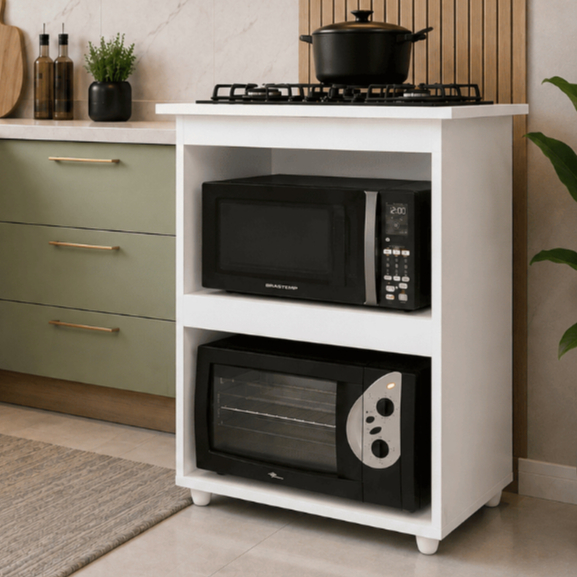 Balcão Armário de Cozinha Para Cooktop 4 Bocas Com Nicho Para Forno e Micro-ondas Multiuso Organizador - N&T