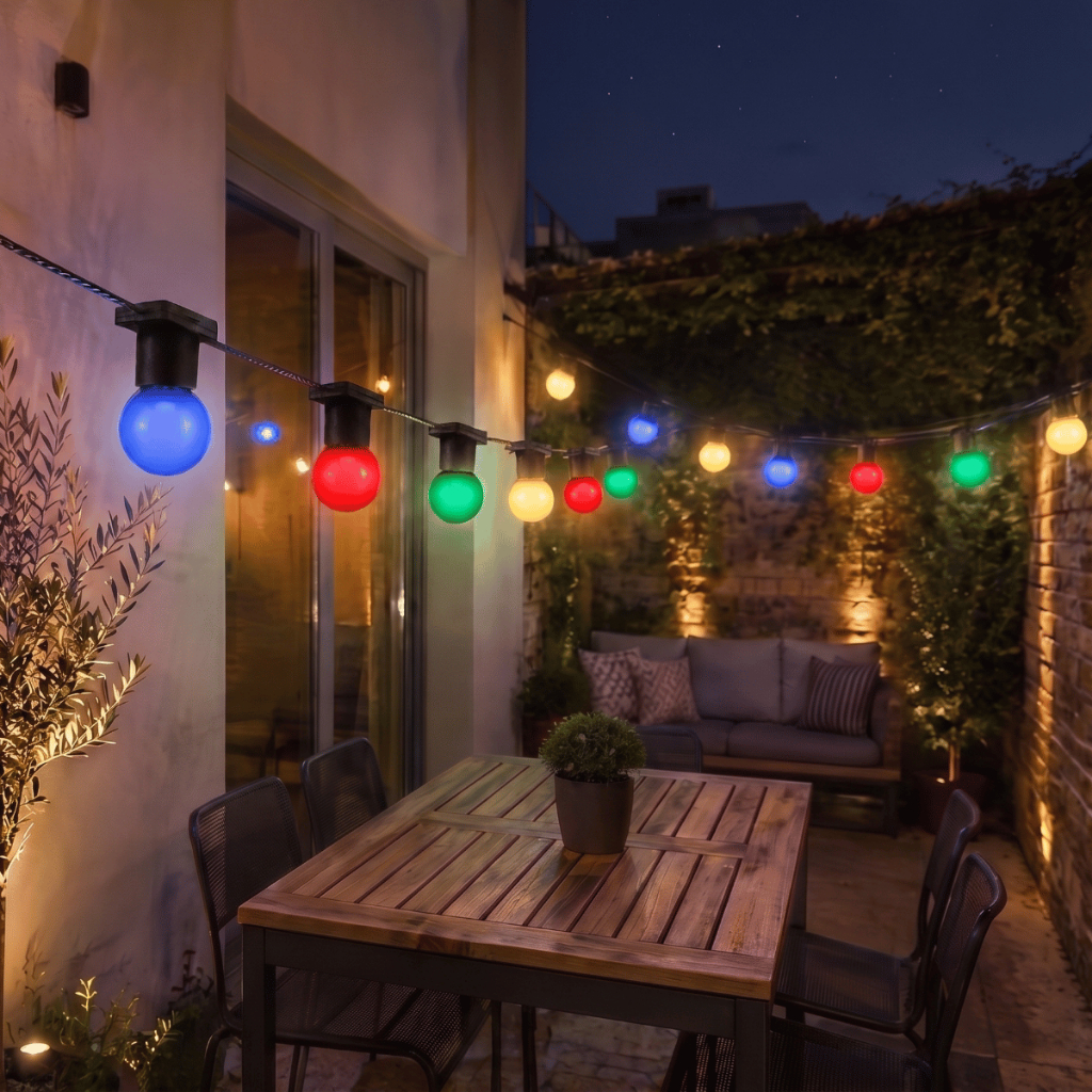 Varal de Luzes Lâmpadas LED E27 1W Coloridas Cordão de Luz Festa Área Externa Jardim