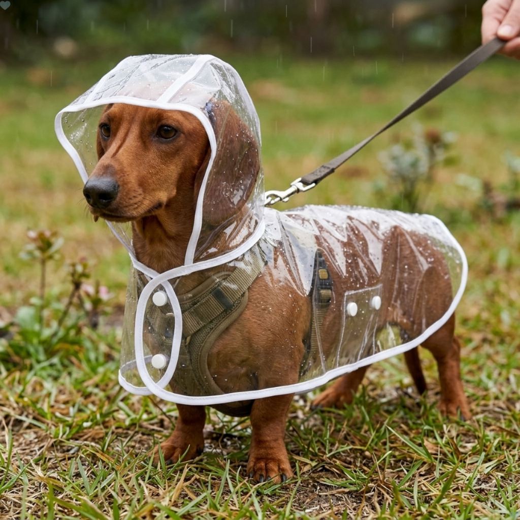 Capa de Chuva para Cachorro Impermeável com Capuz Ajustável com Botões Abertura Guia Proteção Chuva