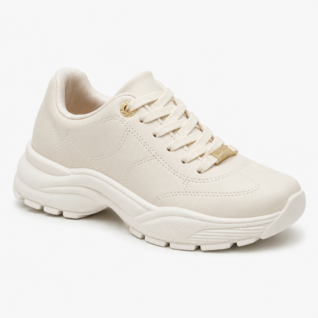 Tênis Feminino Casual Moleca Original Confortável Moderno Detalhe Dourado para Passeio Trabalho