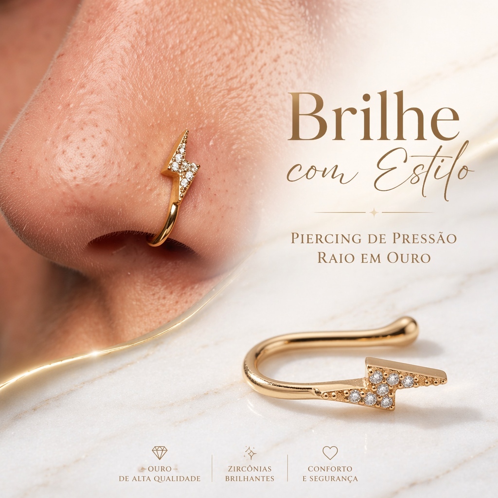 Clipe de Nariz Falso Piercing Raio Zircônia Brilhante Aço Inoxidável Sem Perfuração Jóia Corporal Feminina Moda