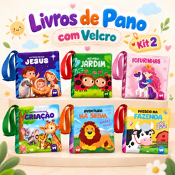 Kit 2 Livro de Pano Infantil para Bebê em Cetim + Velcro para Pendurar no Carrinho