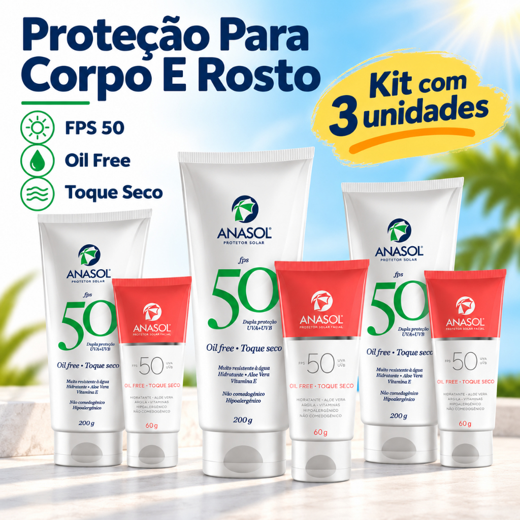 Kit 3 und Anasol Kit Protetor Solar Facial Anasol FPS 50 60g + Corporal FPS 50 200g