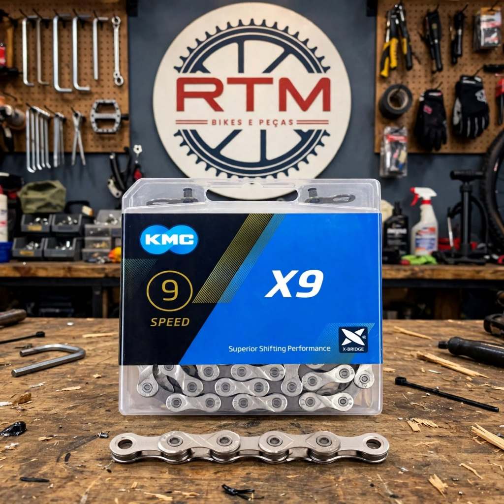 CORRENTE KMC X9 9V 116 ELOS CROMADA PRATA SPEED MTB