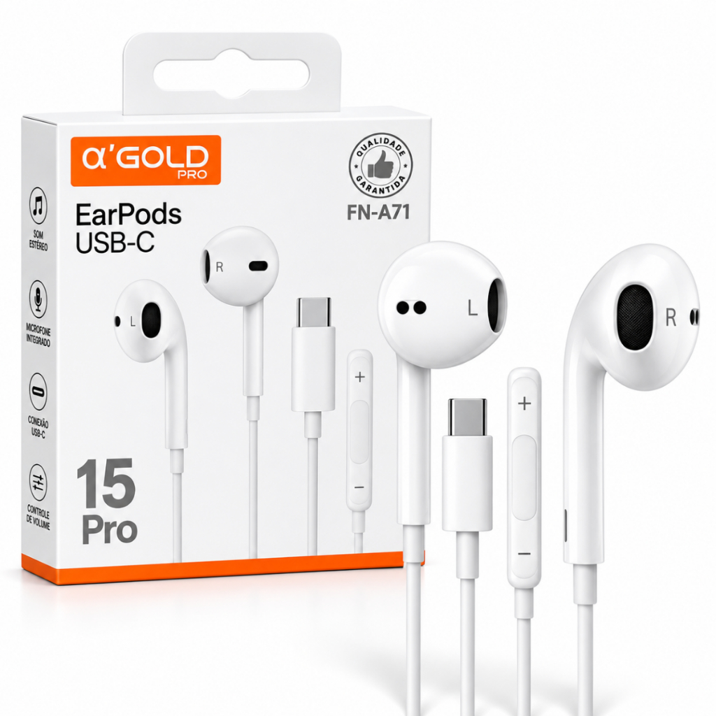 Fone de Ouvido Tipo C com fio e Entrada USB-C Compativel com IPhone e Android