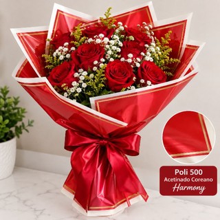 Papel Poli Acetinado Coreano LINE Rose 56cm x 55cm Embalagem  para Buquê coreano flores e Presentes