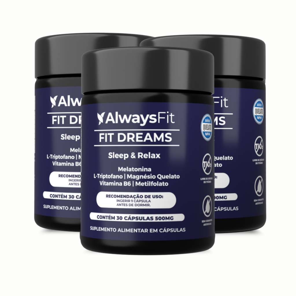 Kit 3 FitDreams AlwaysFit  | Melatonina + Magnésio + L-Triptofano + Vitaminas B6 e B9 (Metilfolato) | 30 Cápsulas