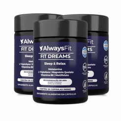 Kit 3 FitDreams AlwaysFit | Melatonina + Magnésio + L-Triptofano + Vitaminas B6 e B9 (Metilfolato) | 30 Cápsulas