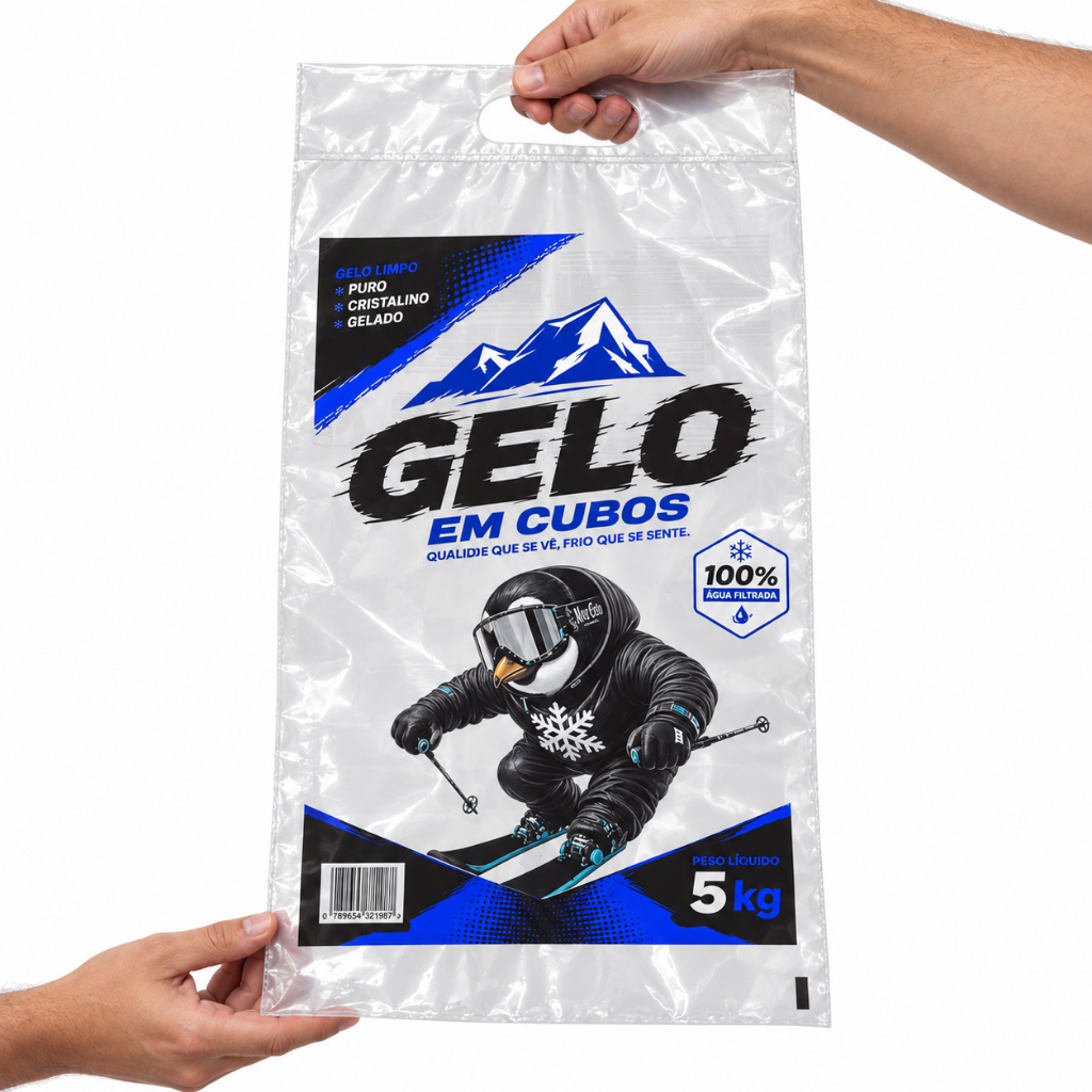 250 Embalagens Para Gelo ATÉ 5KG Com Alça 28x64cm Micra 0,014 Saco Plástico Reforçado Resistente Para Gelo