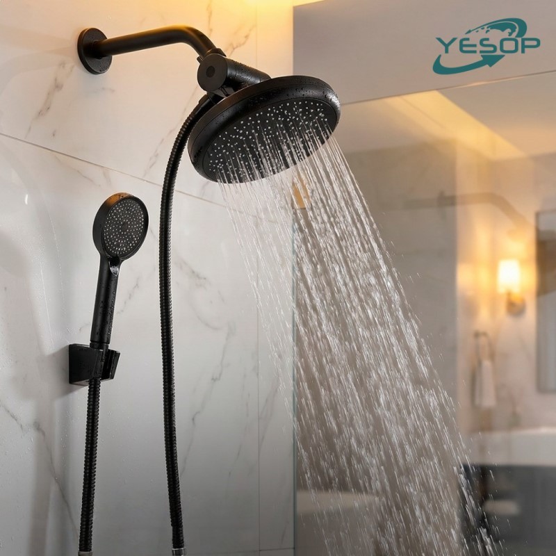 YESOP Kit Chuveiro Ducha Quadrada Com Chuveirinho 3 Modos De Jato Alta Pressão Preto Fosco