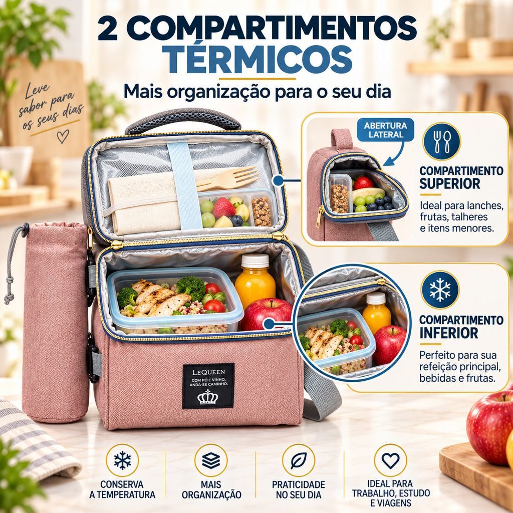 Lancheira Lequeen Transversal Bolsa Térmica Marmita Fitness · foto 2