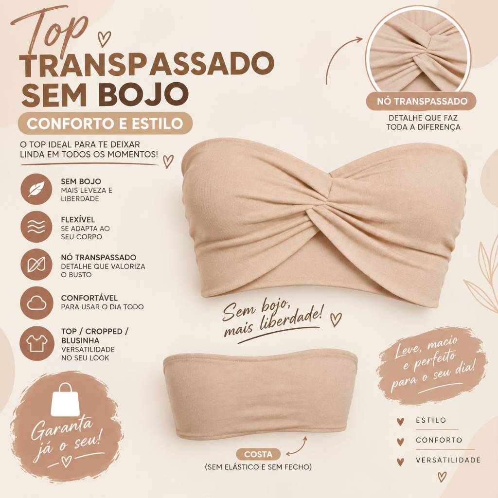 Top Cropped Nó Transpassado Tendência Feminino  Sem Bojo Verão Sol Praia Moda Gringa Duplo