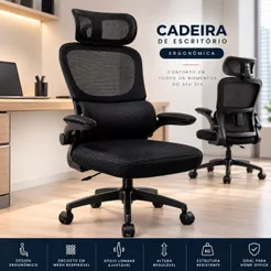 Cadeira Escritório Presidente Profissional Ergonômica Reclinável Apoio Lombar Com Rodinha - Preta