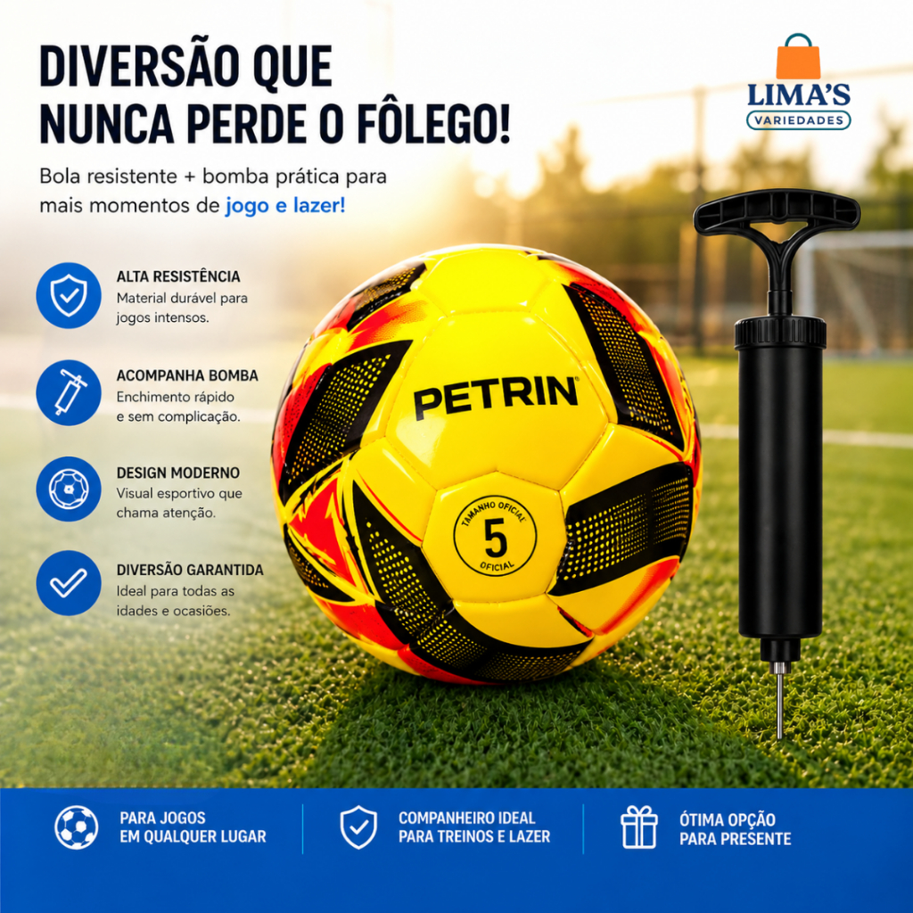 Bola Oficial de Futebol PVC com Bomba de Encher Tamanho 5 Campo