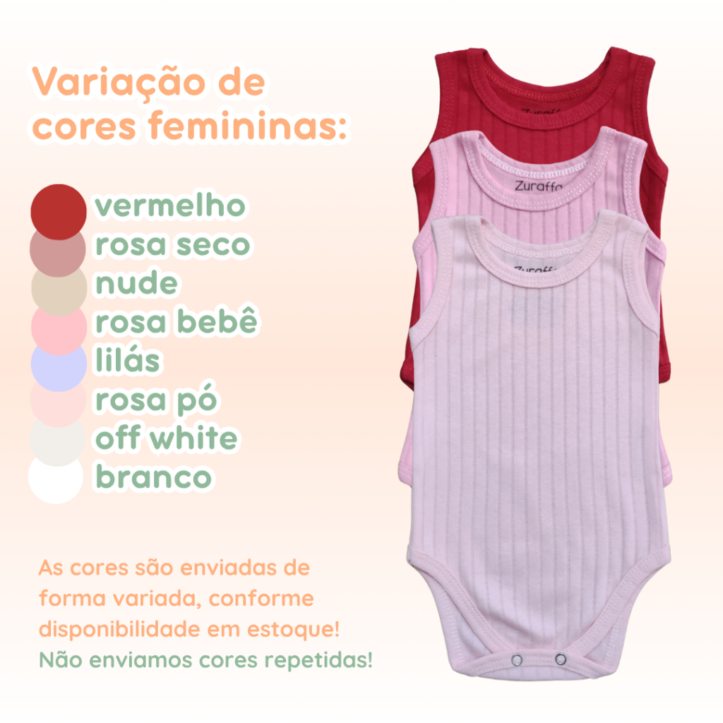 Kit 3 Bodys Regata Bebê Comfort Baby 100% Algodão Canelado Liso Verão Feminino Masculino RNPMG e 1.2.3 anos Zuraffa Baby — imagem 2 de 2