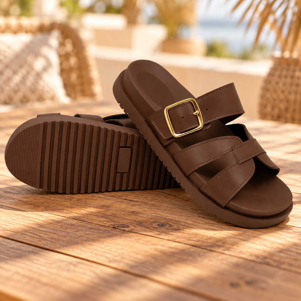 Sandália Feminina Slide Casual Fivela Ajustável Antiderrapante Conforto Dia a Dia Trabalho Lazer