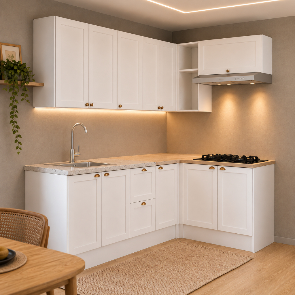 Cozinha Olivia 6 Peças com Balcão 120cm para Pia e Balcão 80cm para Cooktop Poliman Móveis