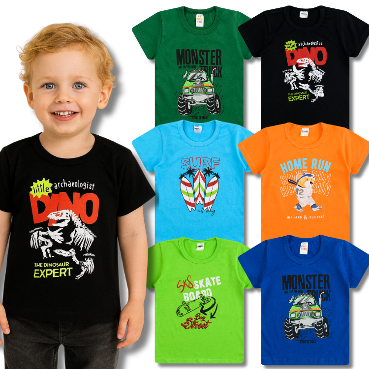 Kit Camiseta Manga Curta Sortido Masculino Infantil - Menino Verão