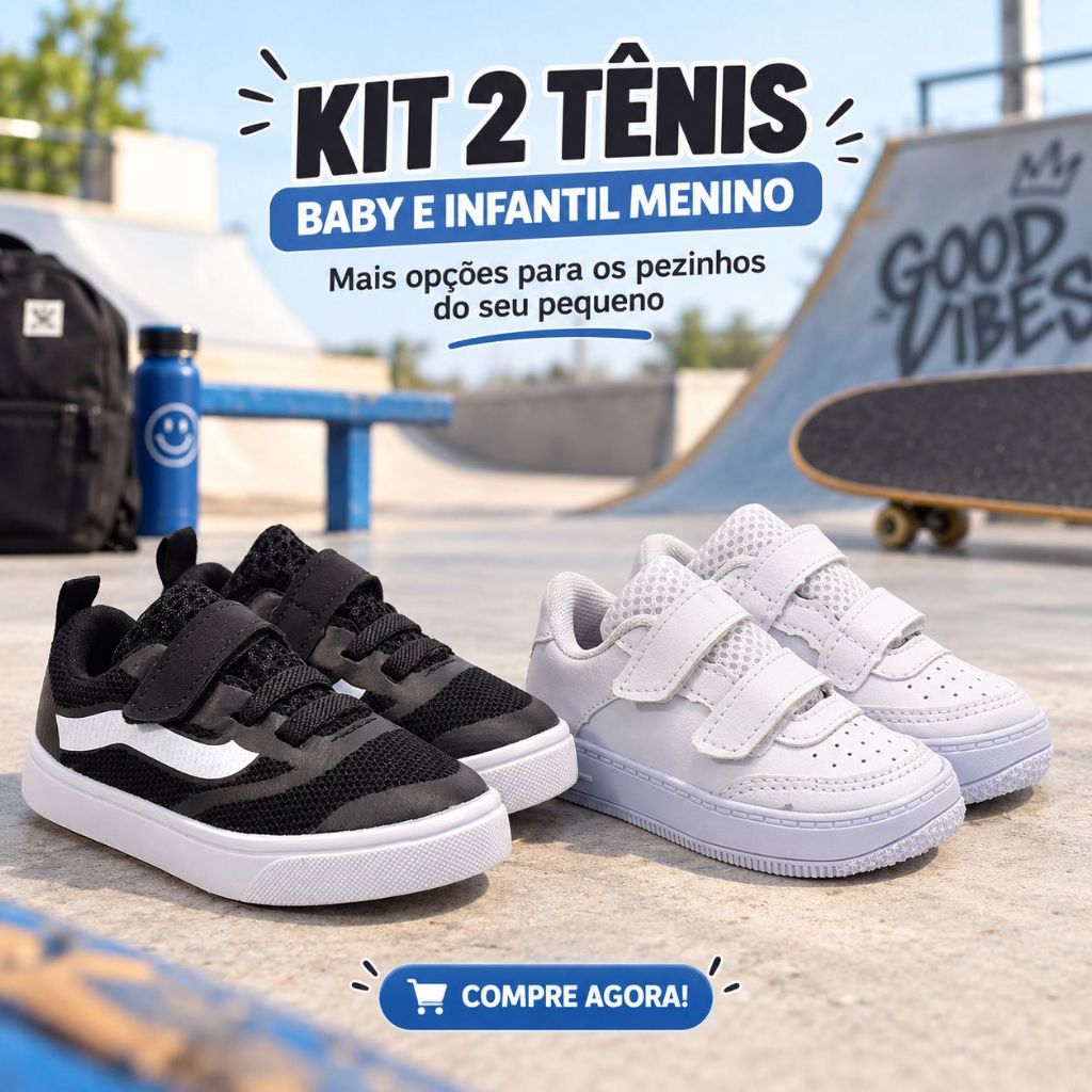 Kit 2 Tênis Infantil Menino – 2 Modelos Leves, Flexíveis e Prontos p/ Brincar - Pronta Entrega