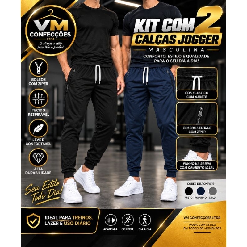 Kit 2 Calça Jogger tecido Flanelado masculina Esportiva academia treino corrida confortável
