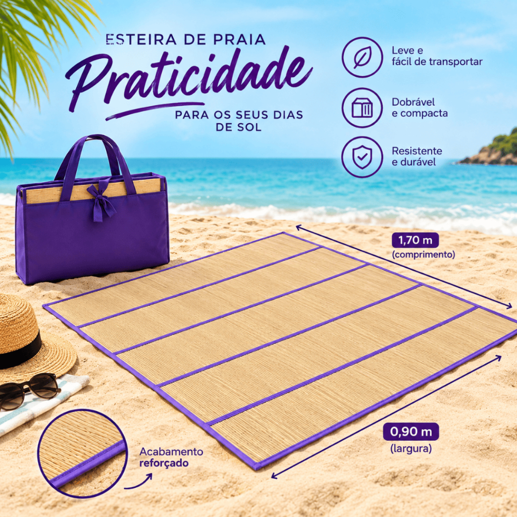 Esteira de Palha Sintética Dobrável com Alças para Transporte Portátil Leve Resistente Ideal para Praia Camping Piqueni