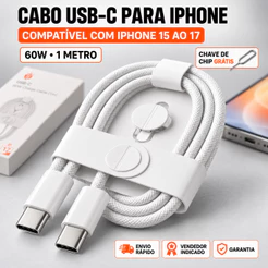 Cabo Carregador Para Iphone 15 Ao 17 Pro Max Trançado Igual Original Com Chave De Chip