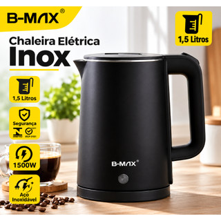 Chaleira Jarra Elétrica Modern Inox Premium Preta 110v 1.5L - Desligamento Automático Base 360°