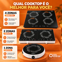 Cooktop de Indução Bivolt Sou Energy com Touch Timer e Mesa Vitrocerâmica
