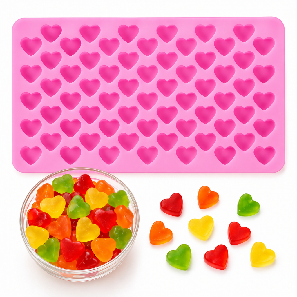 Molde Silicone Formato Coração 55 Cavidades Doces Confeitarias Gelo Bala Gummy