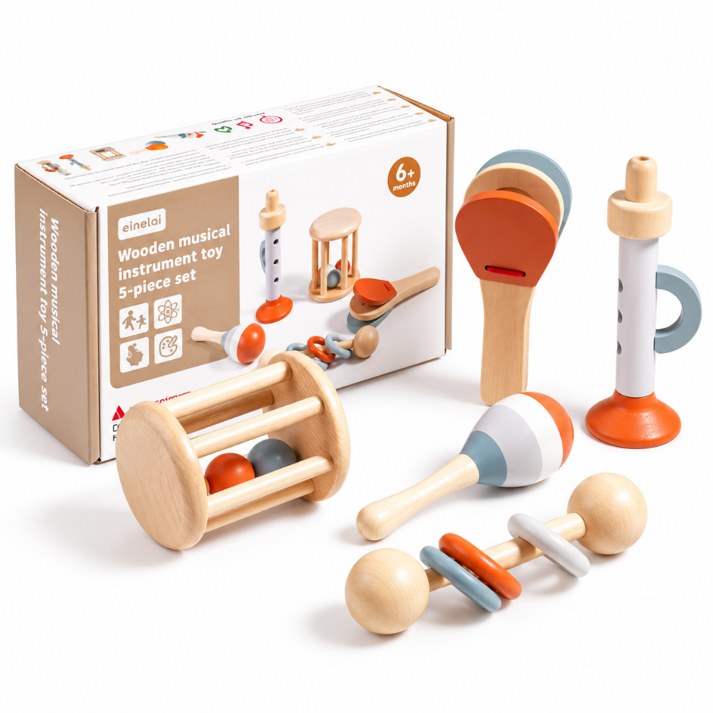 Kit Instrumentos Musicais Infantil Brinquedos Educativos Montessori Pandeiro Chocalho Tambor Violão
