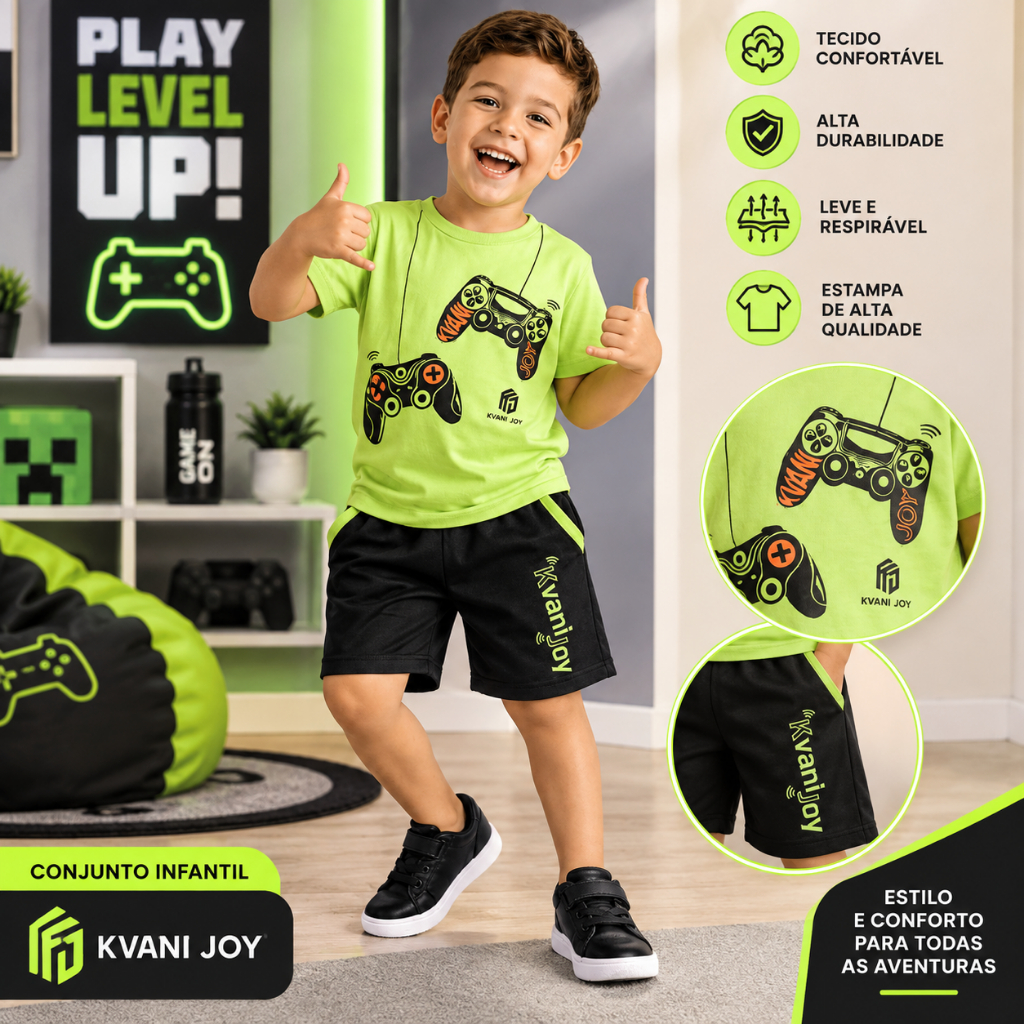 Conjunto Infantil Masculino Verão - Blusa Algodão + Short Moletinho - Tamanho 2 ao 12 Anos