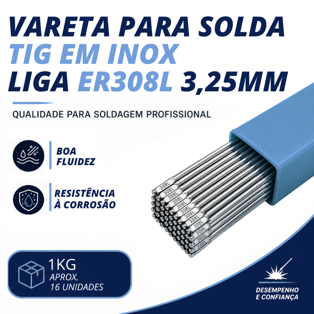 1kg Vareta Tig Inox 308 3,25mm - Soldaforte