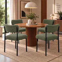 Kit 4 Cadeira de Jantar Mila Estofada Sala Mesa de Jantar Gourmet Linho Verde