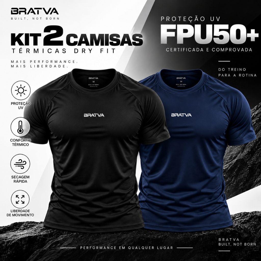 Kit 2 Camisas Térmica Dry Fit Proteção UV FPU50+ Academia Treino Masculina Manga Curta