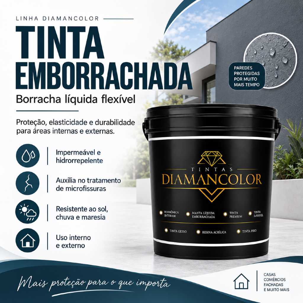 Tinta Emborrachada 18Kg/5Kg Diamancolor - Impermeável Alta Cobertura Anti fungo Externa Fosca Manta