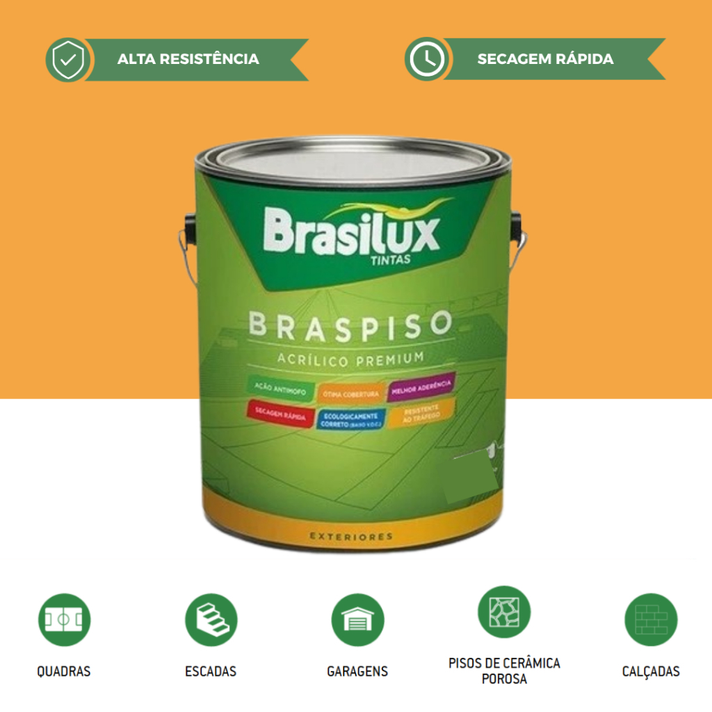 Tinta Acrílica Para Piso Amarelo Ouro Acetinada Externa 3,6l Braspiso