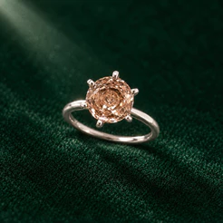 Anel Feminino Solitário Rose Cut Citrino 8mm em Prata 925 Elegante