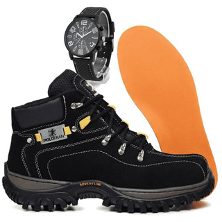 Kit Bota Adventure Botina Polo Fran Masculina Palmilha Gel Laranja