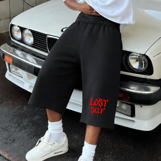 Short Baggy Moletom Masculino Estampado Bermuda Larga Oversized Streetwear Elastico Cos Casual Bolsos Laterais