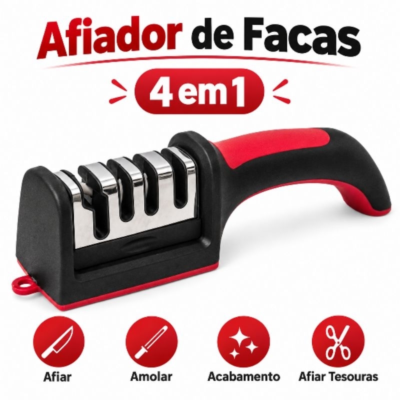Afiador de Facas 4 em 1 Amolador Manual para Facas Tesouras Cutelos Cozinha Profissional com Base Antiderrapante de Mesa