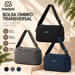 Bolsa Feminina Transversal Madami Pequena Ombro Passeio Dia a Dia 3,5L Resistente