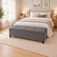 Calçadeira Baú Recamier 120cm Veludo Cinza com Pés para Quarto – Banco Organizador Estofado