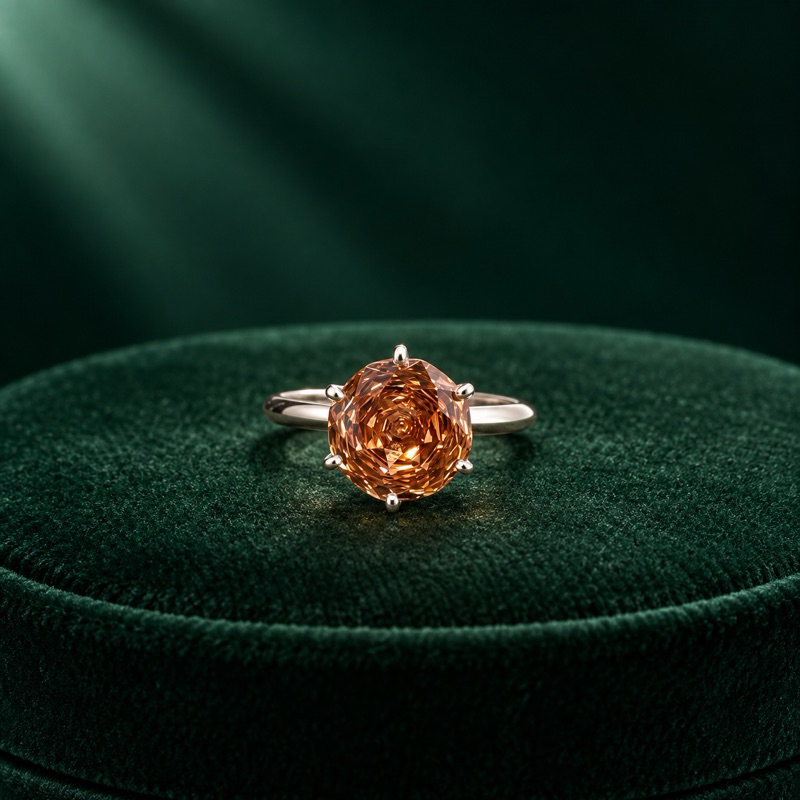 Anel Feminino Solitário Rose Cut Citrino 10mm em Prata 925 Sofisticado