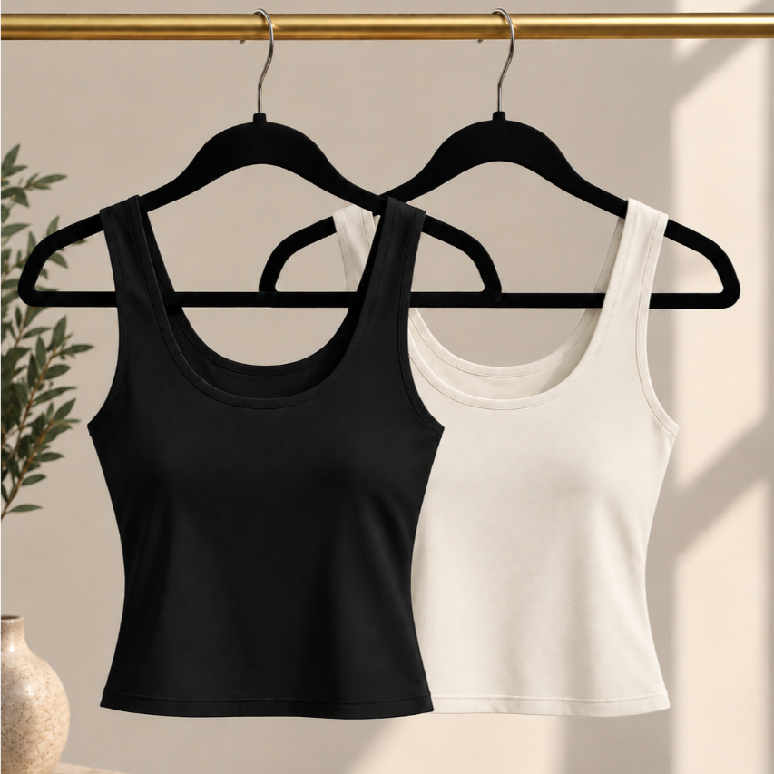 Kit 2 Regata Cropeed Blusa Feminina Decote Quadrado Alçinha Larga Básica Suplex Premium Confortável Elegante Casual