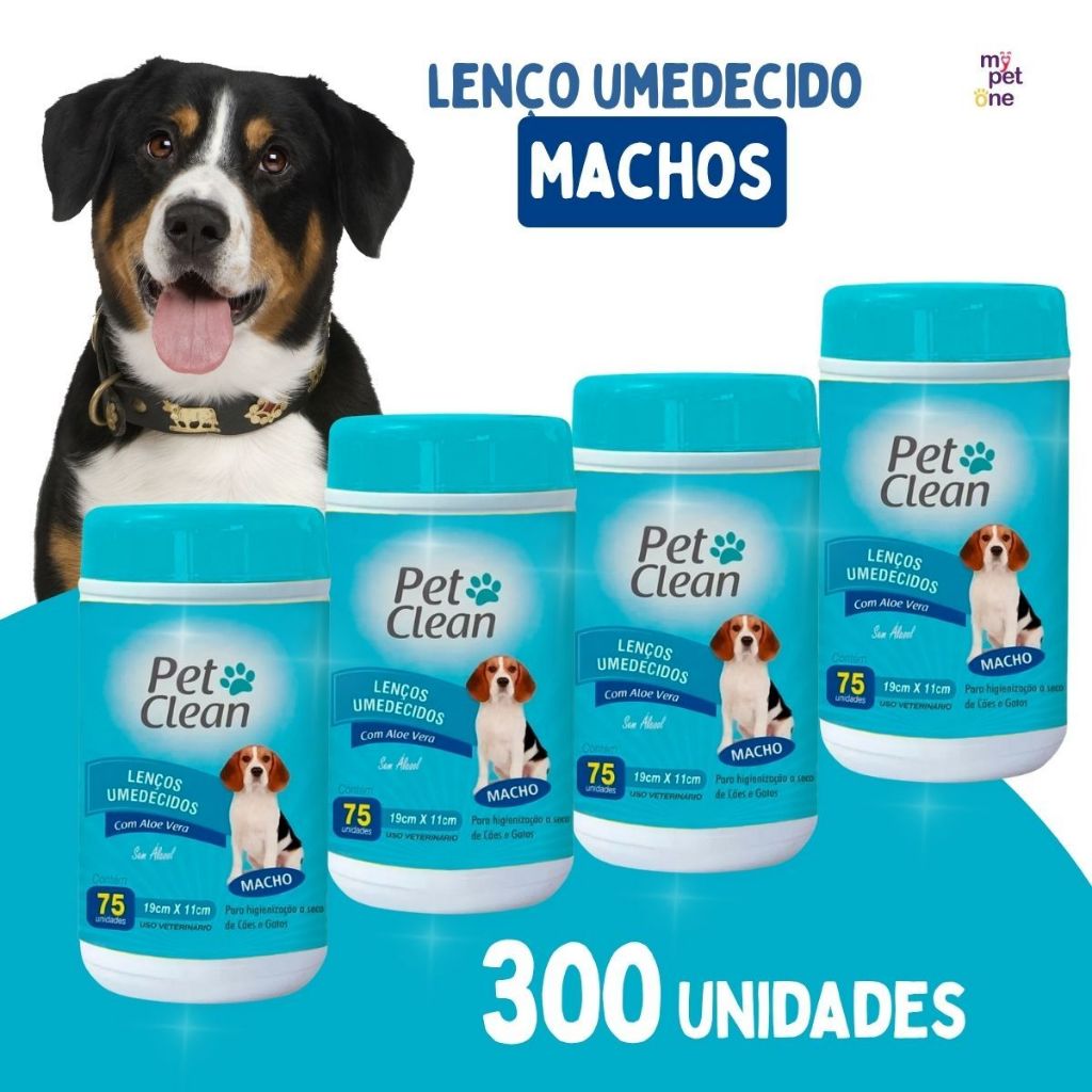 Kit 4 Lenços Umedecidos Macho Pet Clean para Cães e Gatos - 75 Unidades