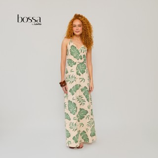 Lovito Bossa | Vestido Feminino Estampado Longo de Alça Cruzada DRB698BRL729