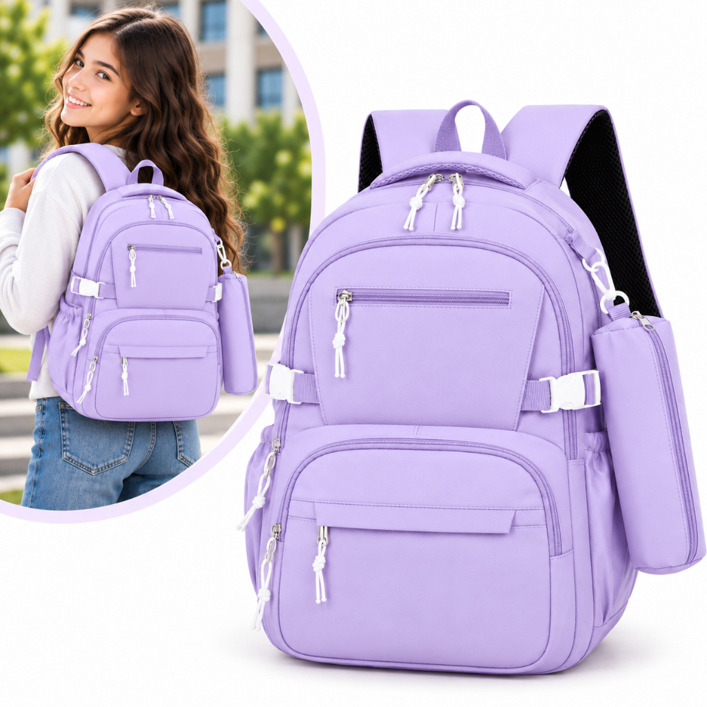 Kit Mochila Escolar Impermeável Bolsa Grande Reforçada Notebook + Estojo Tecido Impermeável